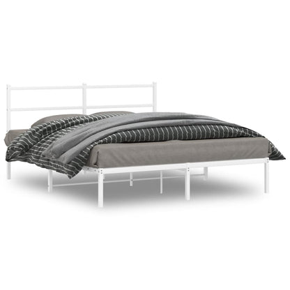 Metal Bed Frame without Mattress with Headboard White 160x200cm