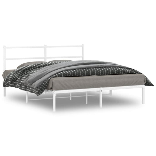 Metal Bed Frame without Mattress with Headboard White 160x200cm