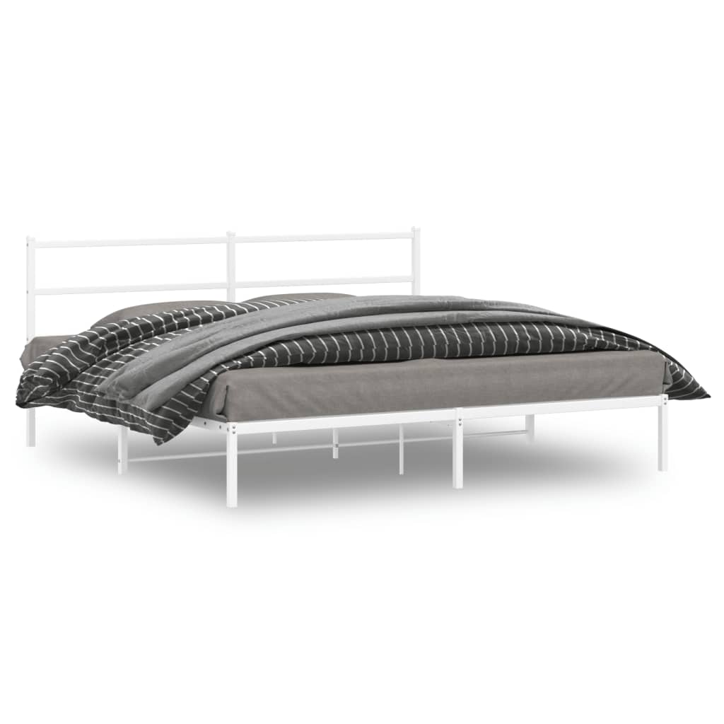 Metal Bed Frame without Mattress with Headboard White 183x213cm
