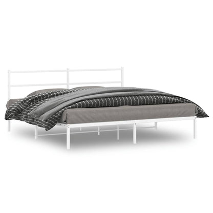 Metal Bed Frame without Mattress with Headboard White 183x213cm