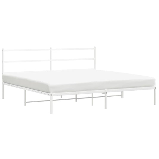 Metal Bed Frame without Mattress with Headboard White 193x203cm