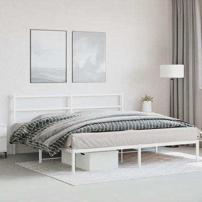 Metal Bed Frame without Mattress with Headboard White 193x203cm