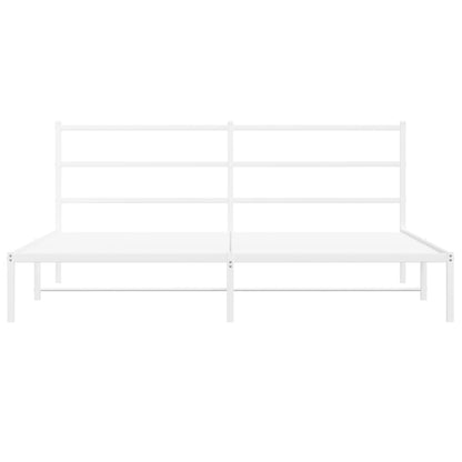 Metal Bed Frame without Mattress with Headboard White 193x203cm