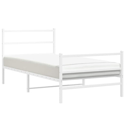 Metal Bed Frame without Mattress with Footboard White 100x200cm