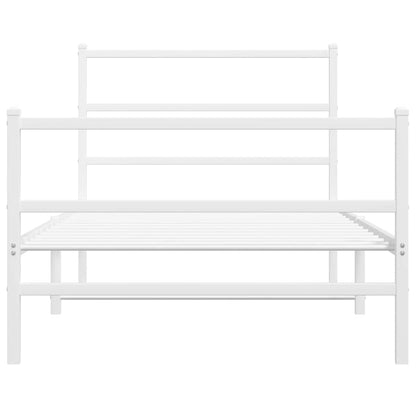 Metal Bed Frame without Mattress with Footboard White 100x200cm