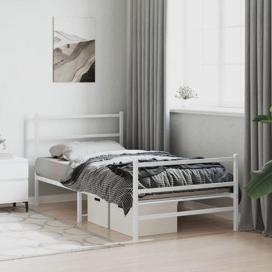 Metal Bed Frame without Mattress with Footboard White 100x200cm