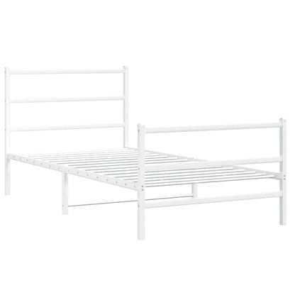 Metal Bed Frame without Mattress with Footboard White 107x203cm