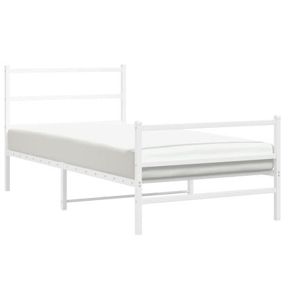 Metal Bed Frame without Mattress with Footboard White 107x203cm