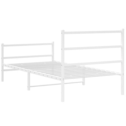 Metal Bed Frame without Mattress with Footboard White 107x203cm