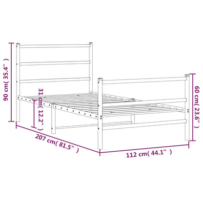 Metal Bed Frame without Mattress with Footboard White 107x203cm