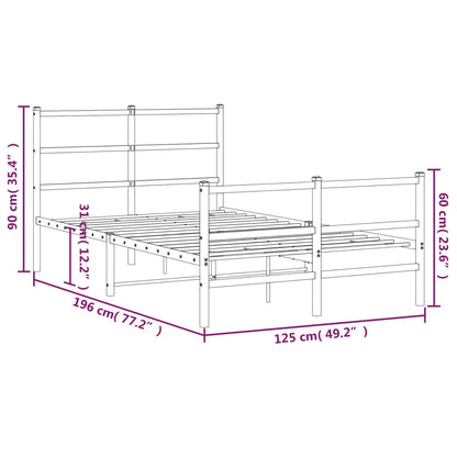 Metal Bed Frame without Mattress with Footboard White 120x190cm