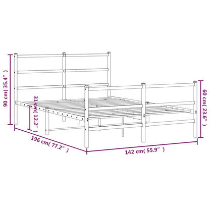 Metal Bed Frame without Mattress with Footboard White 135x190cm