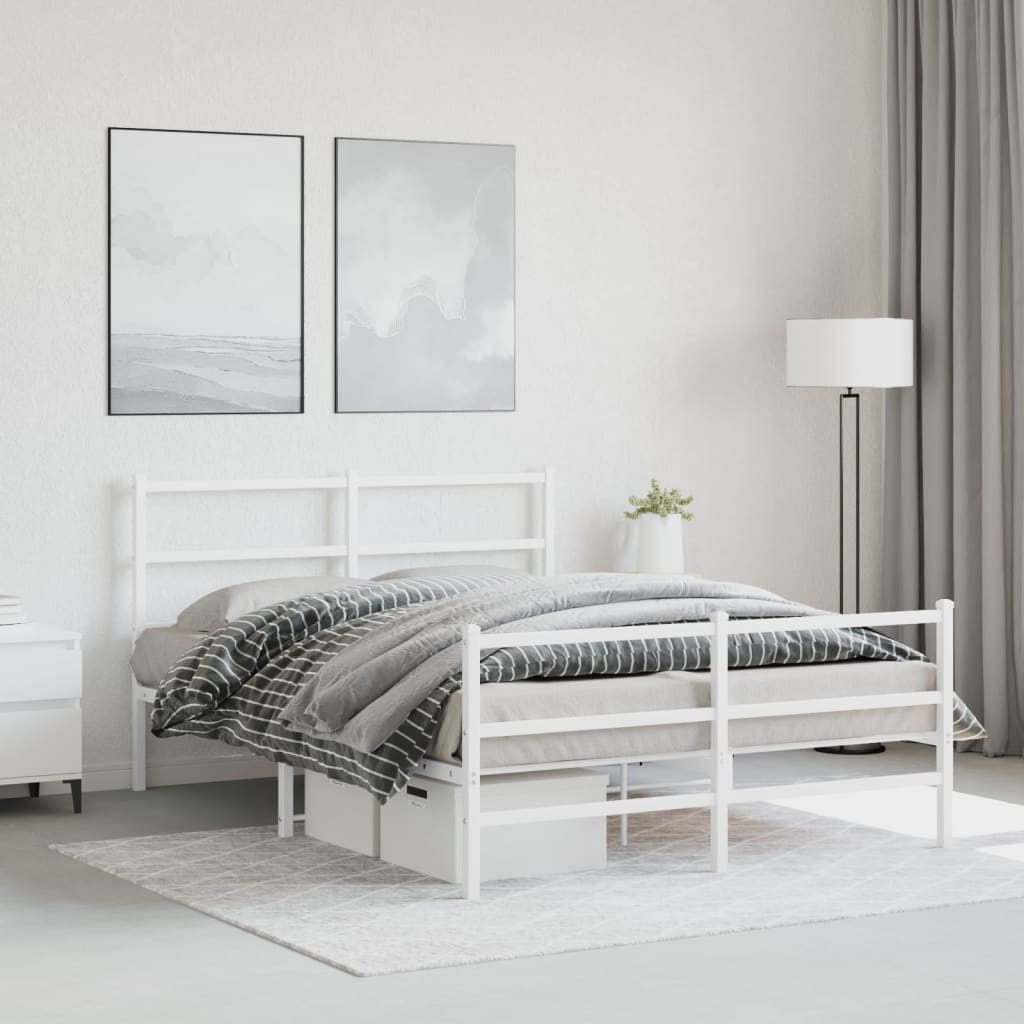 Metal Bed Frame without Mattress with Footboard White 135x190cm