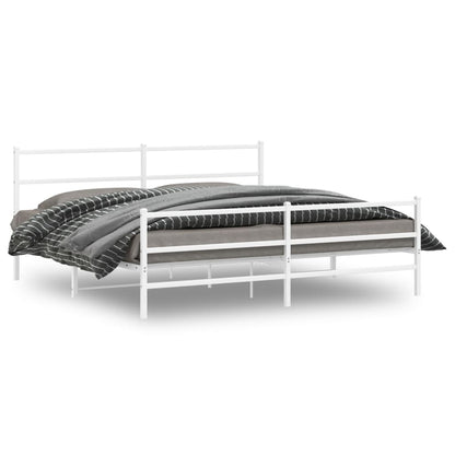 Metal Bed Frame without Mattress with Footboard White 183x213cm
