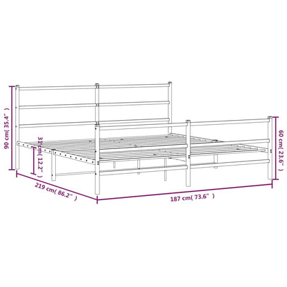 Metal Bed Frame without Mattress with Footboard White 183x213cm