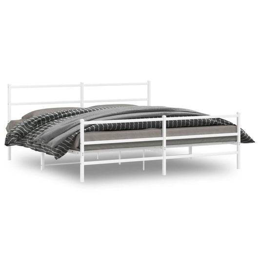 Metal Bed Frame without Mattress with Footboard White 193x203cm
