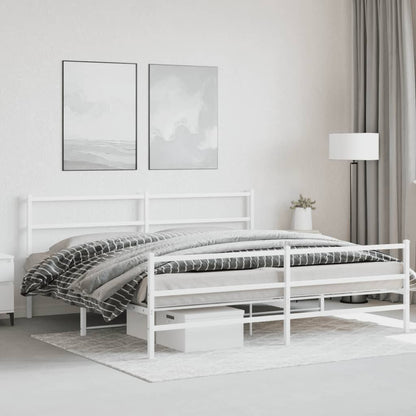 Metal Bed Frame without Mattress with Footboard White 193x203cm