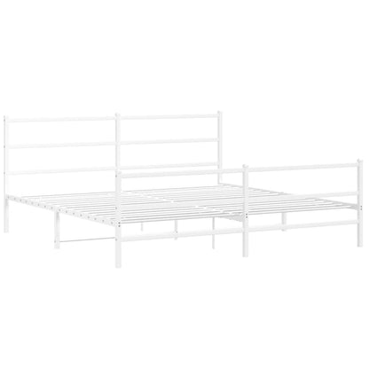 Metal Bed Frame without Mattress with Footboard White 200x200cm