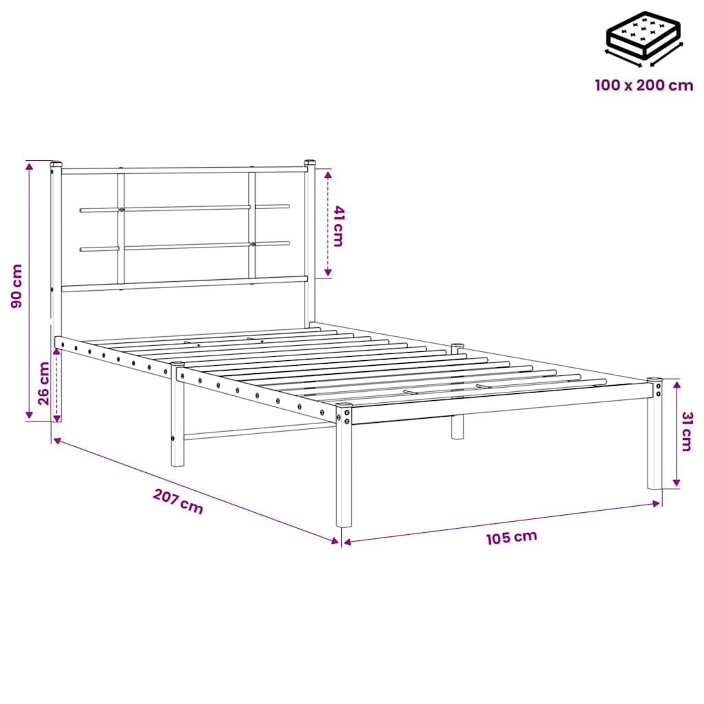 Bed Frame | Black | Powder-Coated Steel | Single |  Modern  | Bed Frame