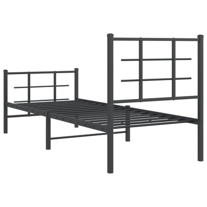Metal Bed Frame without Mattress with Footboard Black 75x190cm