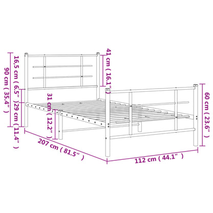 Bed Frame | Black | Powder-Coated Steel | 107x203 cm | Metal Bed Frame
