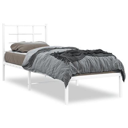 Metal Bed Frame without Mattress with Headboard White 75x190cm