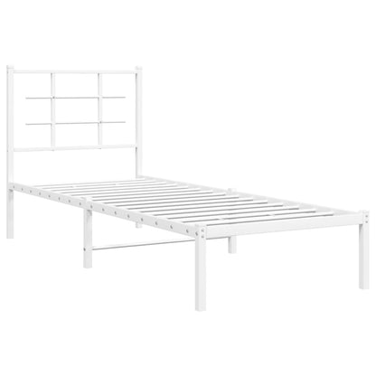 Metal Bed Frame without Mattress with Headboard White 75x190cm