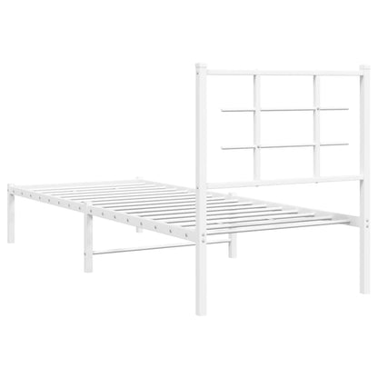 Metal Bed Frame without Mattress with Headboard White 75x190cm