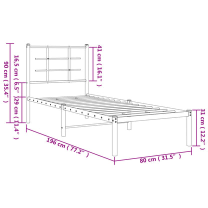 Metal Bed Frame without Mattress with Headboard White 75x190cm