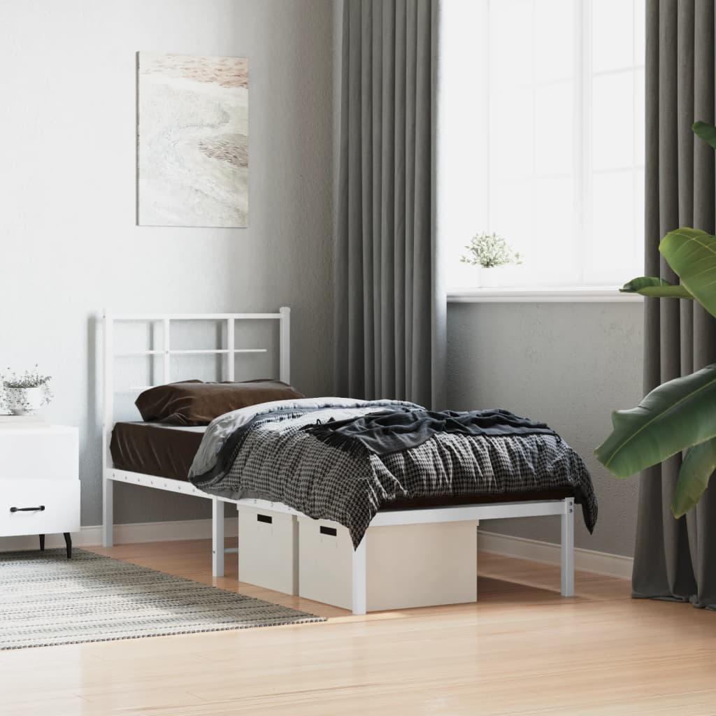 Metal Bed Frame without Mattress with Headboard White 75x190cm