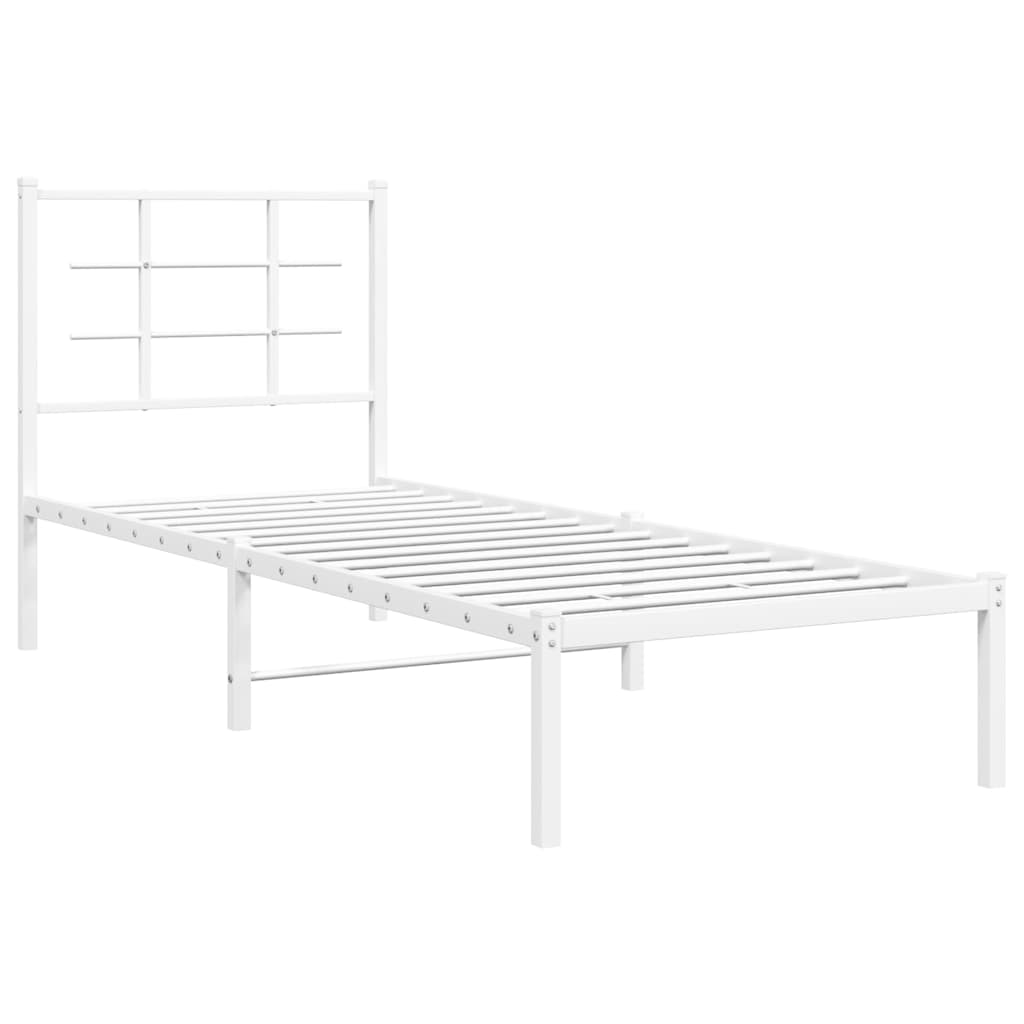 Metal Bed Frame without Mattress with Headboard White 80x200cm