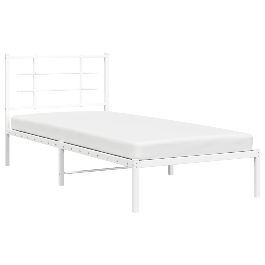 Metal Bed Frame without Mattress with Headboard White 90x190cm