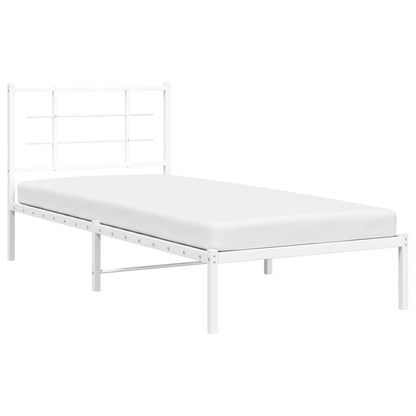 Metal Bed Frame without Mattress with Headboard White 90x190cm
