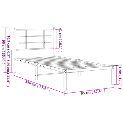 Metal Bed Frame without Mattress with Headboard White 90x190cm