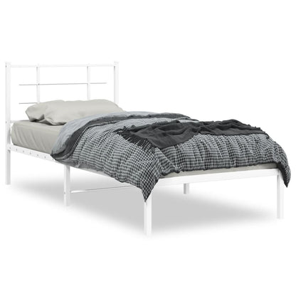 Metal Bed Frame without Mattress with Headboard White 90x200cm