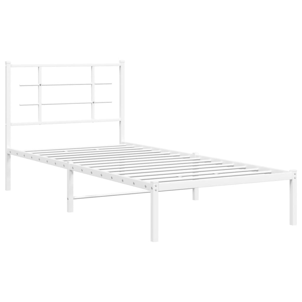 Metal Bed Frame without Mattress with Headboard White 90x200cm
