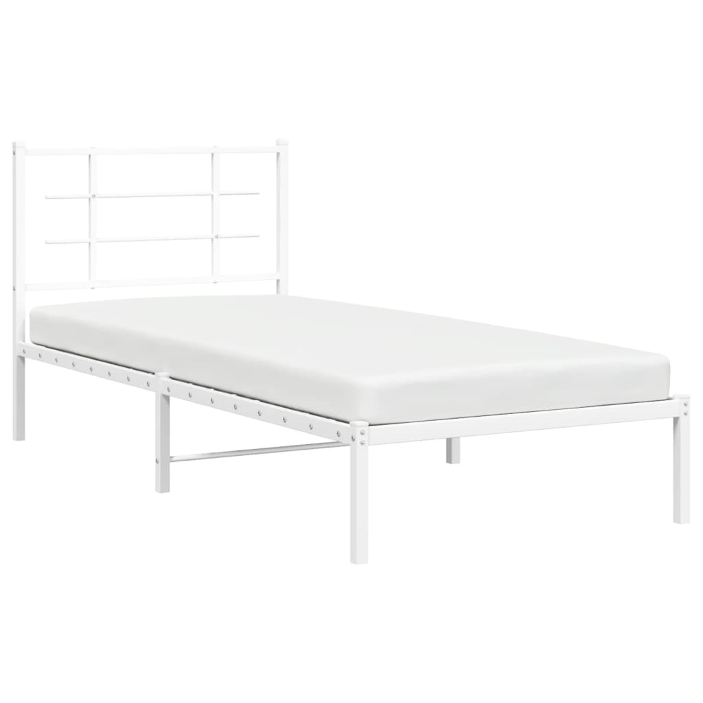 Metal Bed Frame without Mattress with Headboard White 90x200cm