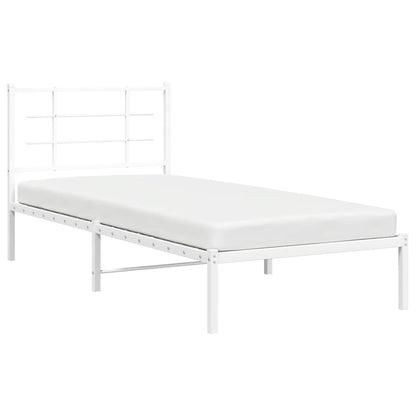 Metal Bed Frame without Mattress with Headboard White 90x200cm