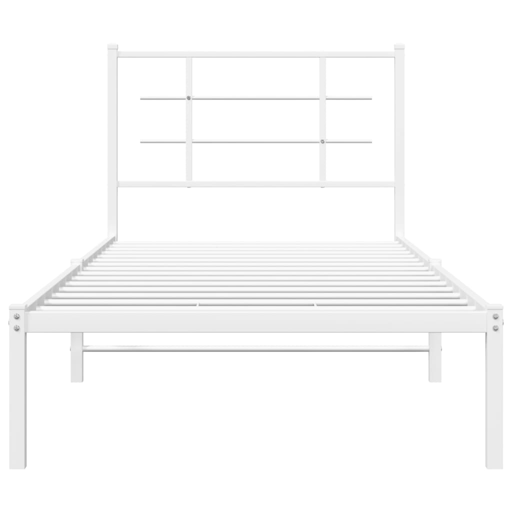Metal Bed Frame without Mattress with Headboard White 90x200cm