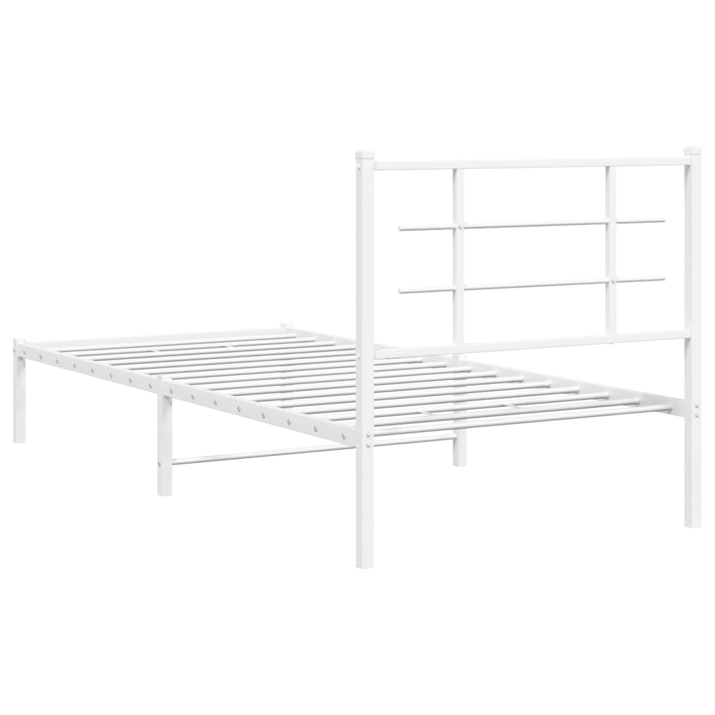Metal Bed Frame without Mattress with Headboard White 90x200cm