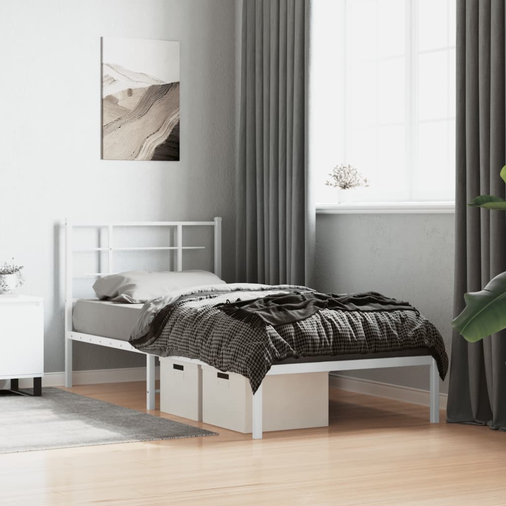 Metal Bed Frame without Mattress with Headboard White 90x200cm