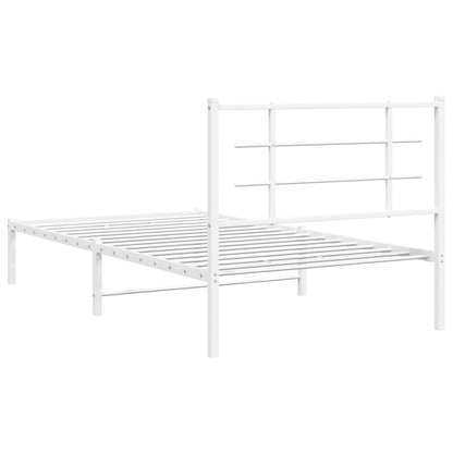 Metal Bed Frame without Mattress with Headboard White 100x190cm