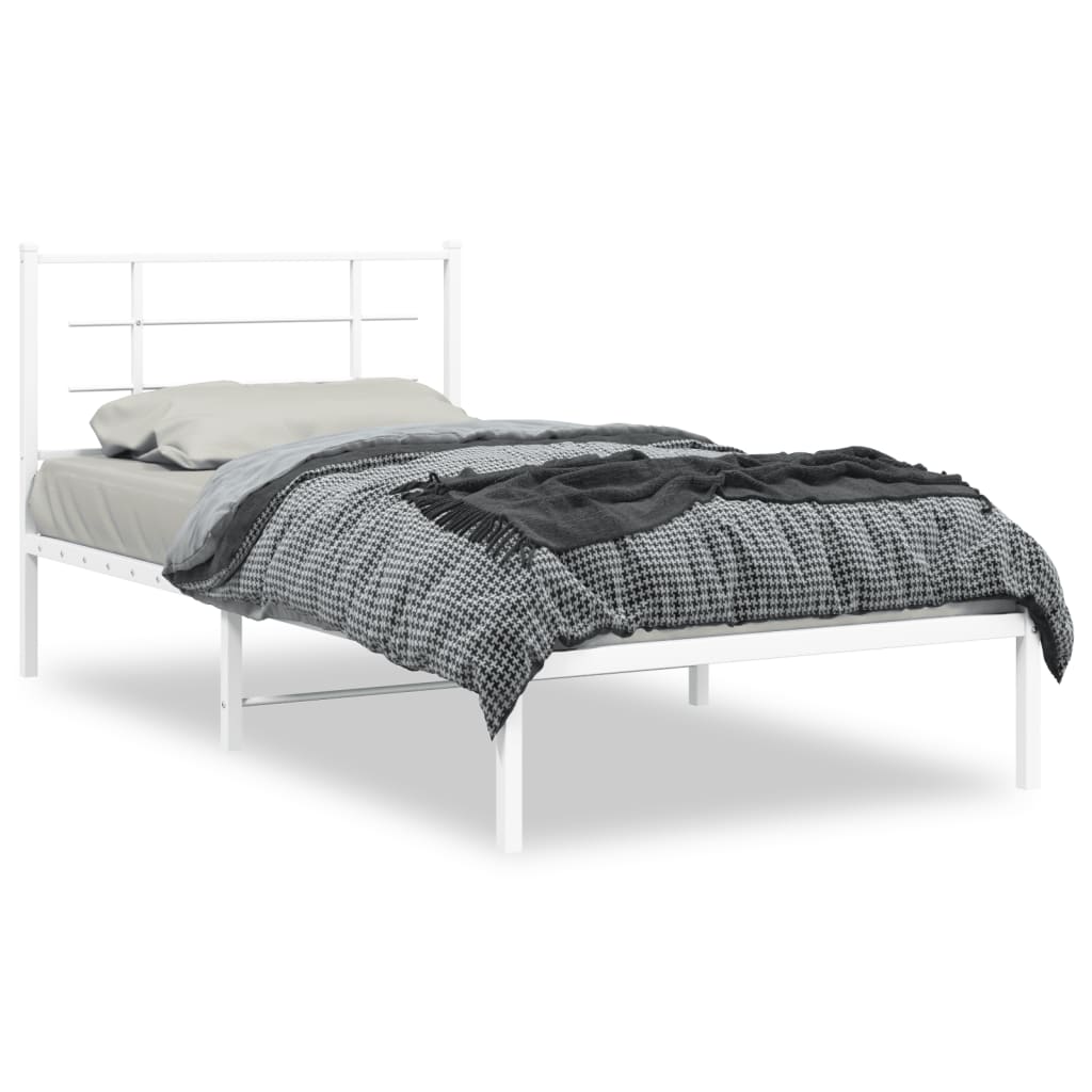 Metal Bed Frame without Mattress with Headboard White 100x200cm