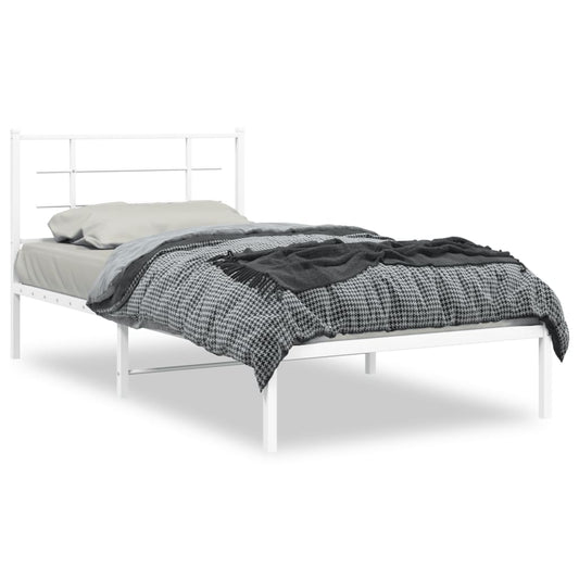 Metal Bed Frame without Mattress with Headboard White 100x200cm