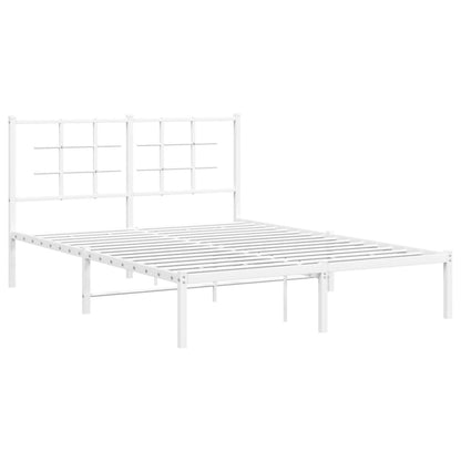 Metal Bed Frame without Mattress with Headboard White 140x190cm