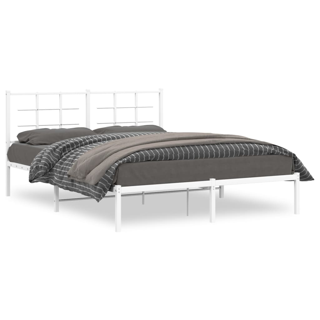 Metal Bed Frame without Mattress with Headboard White 150x200cm