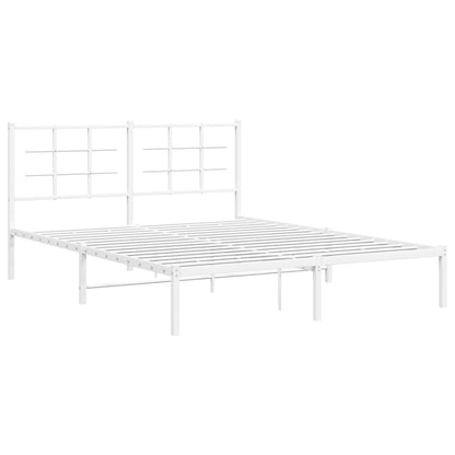 Metal Bed Frame without Mattress with Headboard White 150x200cm