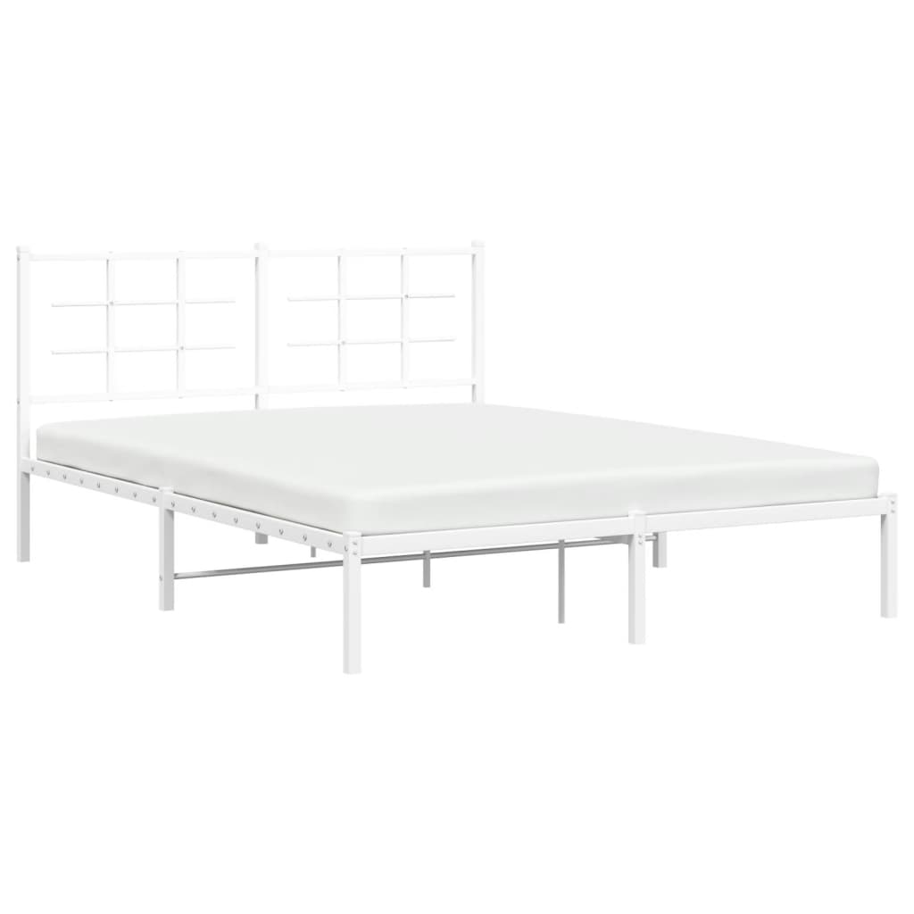Metal Bed Frame without Mattress with Headboard White 150x200cm