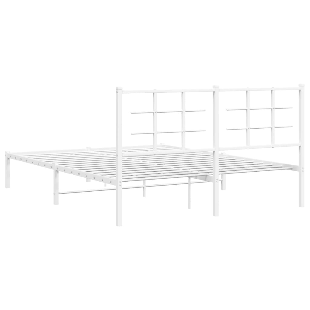 Metal Bed Frame without Mattress with Headboard White 150x200cm