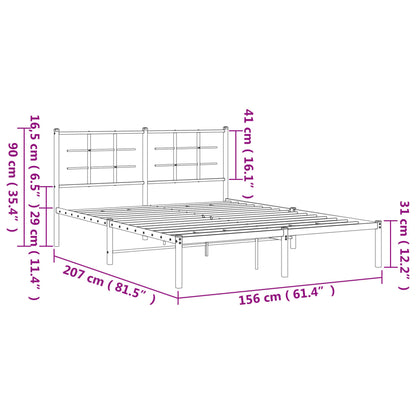 Metal Bed Frame without Mattress with Headboard White 150x200cm